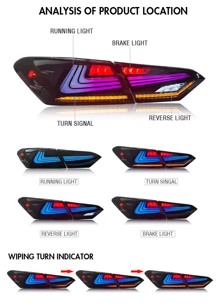 Tail Lights Assembly Start up Animation 2018-2024 DRL RGB Car Rear Back Lamps for Toyota Camry Tail Lamp